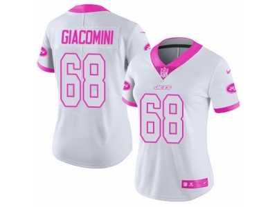 Women's Nike New York Jets #68 Breno Giacomini Limited White Pink Rush Fashion NFL Jersey