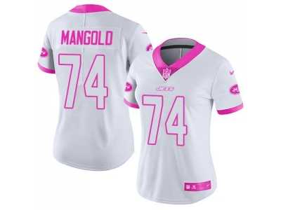 Women's Nike New York Jets #74 Nick Mangold White Pink Stitched NFL Limited Rush Fashion Jersey