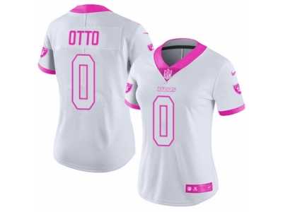 Women's Nike Oakland Raiders #0 Jim Otto Limited White Pink Rush Fashion NFL Jersey