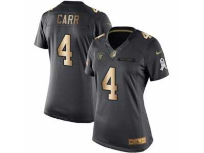 Women's Nike Oakland Raiders #4 Derek Carr Limited Black Gold Salute to Service NFL Jersey