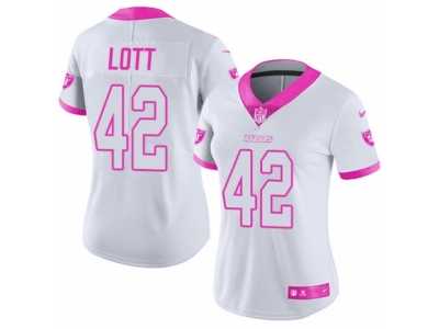 Women's Nike Oakland Raiders #42 Ronnie Lott Limited White Pink Rush Fashion NFL Jersey