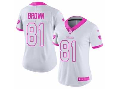 Women's Nike Oakland Raiders #81 Tim Brown Limited White Pink Rush Fashion NFL Jersey