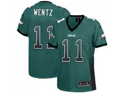 Women Nike Philadelphia Eagles #11 Carson Wentz Midnight Green Team Color Stitched NFL Elite Drift Fashion Jersey
