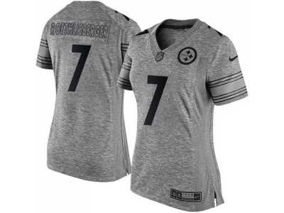 Women Nike Steelers #7 Ben Roethlisberger Gray Stitched NFL Limited Gridiron Gray Jersey