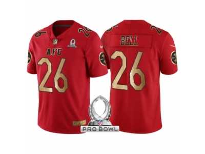 Women Pittsburgh Steelers #26 Le'Veon Bell AFC 2017 Pro Bowl Red Gold Limited Jersey