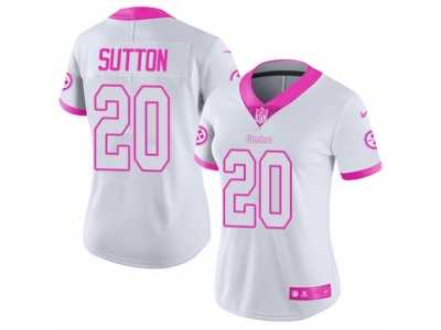 Women's Nike Pittsburgh Steelers #20 Cameron Sutton Limited White Pink Rush Fashion NFL Jersey