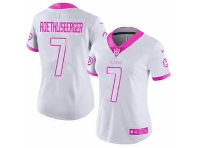 Women's Nike Pittsburgh Steelers #7 Ben Roethlisberger Limited White Pink Rush Fashion NFL Jersey