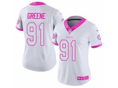 Women's Nike Pittsburgh Steelers #91 Kevin Greene Limited White Pink Rush Fashion NFL Jersey