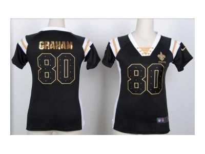 Nike women new orleans saints #80 graham black jerseys[Fashion Rhinestone sequins]