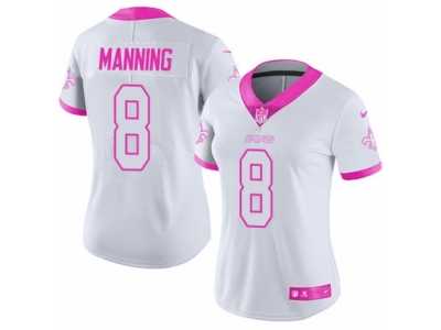 Women's Nike New Orleans Saints #8 Archie Manning Limited White-Pink Rush Fashion NFL Jersey