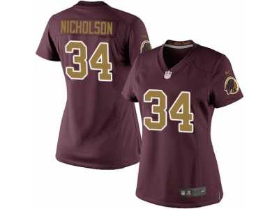 Women's Nike Washington Redskins #34 Montae Nicholson Limited Burgundy Red Gold Number Alternate 80TH Anniversary NFL Jersey