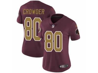 Women's Nike Washington Redskins #80 Jamison Crowder Vapor Untouchable Limited Burgundy Red Gold Number Alternate 80TH Anniversary NFL Jersey