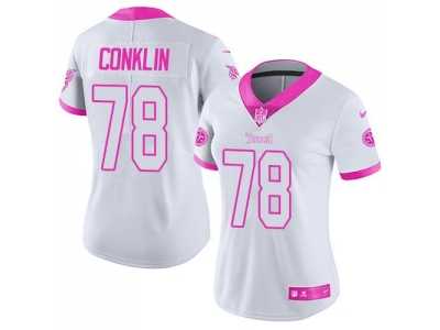 Women's Nike Tennessee Titans #78 Jack Conklin White Pink Stitched NFL Limited Rush Fashion Jersey