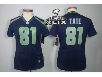 2015 Super Bowl XLIX Nike Women NFL Seattle Seahawks #81 Golden Tate Blue Jerseys