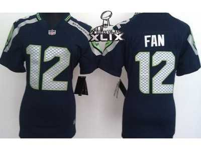 2015 Super Bowl XLIX Nike Women nfl Seattle Seahawks #12 Fan blue jerseys