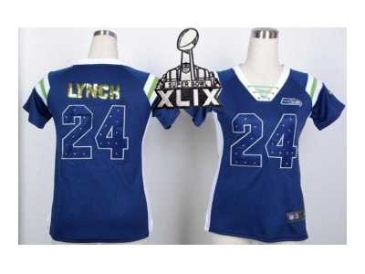 2015 Super Bowl XLIX Nike women seattle seahawks #24 marshawn lynch blue[Fashion Rhinestone sequins]