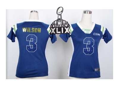 2015 Super Bowl XLIX Nike women seattle seahawks #3 wilson blue[Fashion Rhinestone sequins]