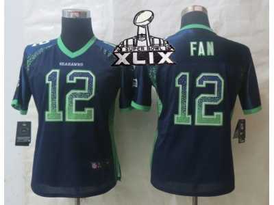 2015 Super Bowl XLIX Women Nike Seattle Seahawks #12 Fan Blue Jerseys(Drift Fashion)