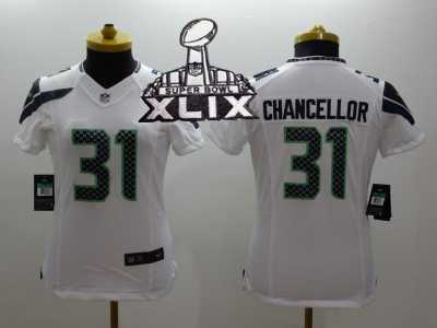 2015 Super Bowl XLIX Women Nike Seattle Seahawks #31 Kam Chancellor White jerseys