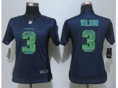 Women New Nike Seattle Seahawks #3 Wilson Navy Blue Strobe Jerseys