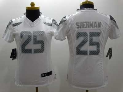 Women Nike Seattle Seahawks #25 sherman Platinum White Jerseys
