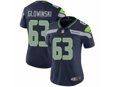 Women's Nike Seattle Seahawks #63 Mark Glowinski Vapor Untouchable Limited Steel Blue Team Color NFL Jersey