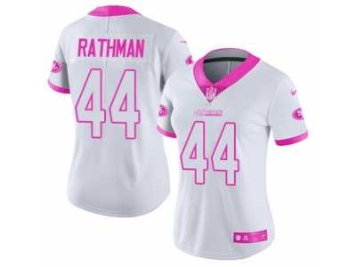 Women's Nike San Francisco 49ers #44 Tom Rathman Limited White Pink Rush Fashion NFL Jersey