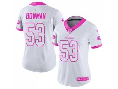 Women\'s Nike San Francisco 49ers #53 NaVorro Bowman White Pink Stitched NFL Limited Rush Fashion Jersey