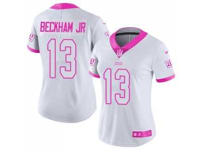 Women's Nike New York Giants #13 Odell Beckham Jr White Pink Stitched NFL Limited Rush Fashion Jersey