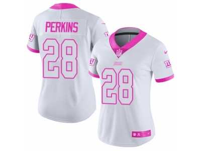 Women\'s Nike New York Giants #28 Paul Perkins Limited White Pink Rush Fashion NFL Jersey