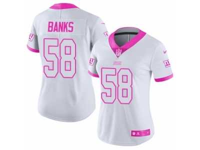 Women's Nike New York Giants #58 Carl Banks Limited White-Pink Rush Fashion NFL Jersey