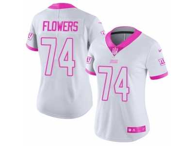Women's Nike New York Giants #74 Ereck Flowers Limited White-Pink Rush Fashion NFL Jersey