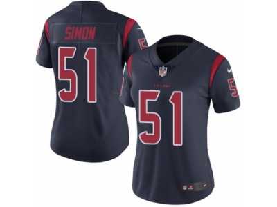 Women's Nike Houston Texans #51 John Simon Limited Navy Blue Rush NFL Jersey