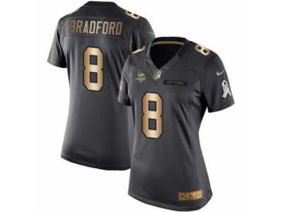 Women's Nike Minnesota Vikings #8 Sam Bradford Limited Black Gold Salute to Service NFL Jersey
