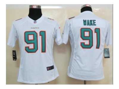 Nike Women Miami Dolphins #91 Cameron Wake white Jerseys[Limited]