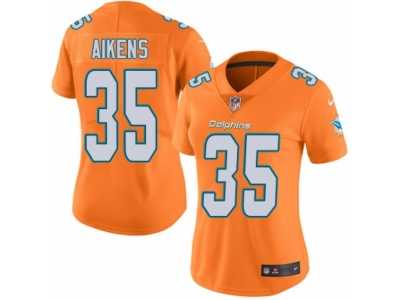 Women's Nike Miami Dolphins #35 Walt Aikens Limited Orange Rush NFL Jersey