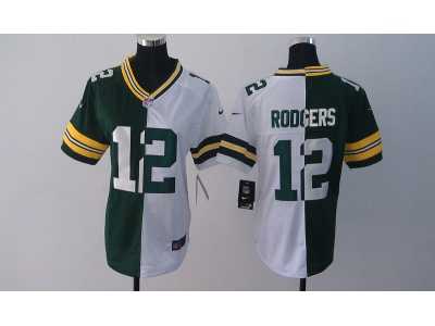 Nike Women Green Bay Packers #12 Aaron Rodgers white-green jerseys[Elite split]