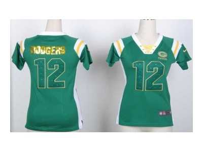 Nike women green bay packers #12 rodgers green jerseys[Fashion Rhinestone sequins]