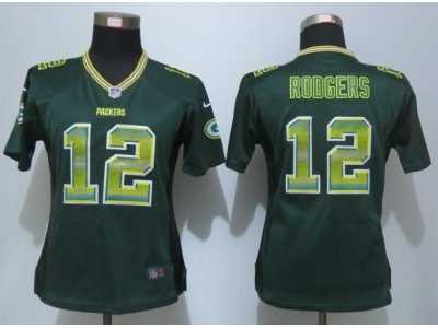 Women New Nike Green Bay Packers #12 Rodgers Green Strobe Jerseys