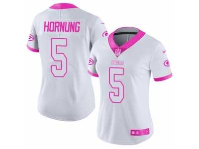 Women's Nike Green Bay Packers #5 Paul Hornung Limited White Pink Rush Fashion NFL Jersey