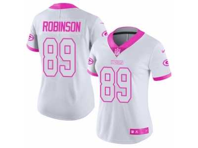Women's Nike Green Bay Packers #89 Dave Robinson Limited White Pink Rush Fashion NFL Jersey