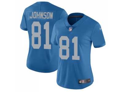 Women's Nike Detroit Lions #81 Calvin Johnson Blue Throwback Stitched NFL Limited Jersey