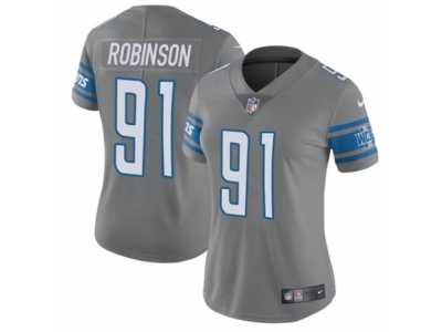 Women's Nike Detroit Lions #91 A'Shawn Robinson Limited Steel Rush NFL Jersey