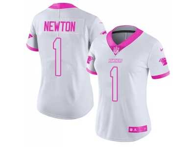Women's Nike Carolina Panthers #1 Cam Newton White Pink Stitched NFL Limited Rush Fashion Jersey