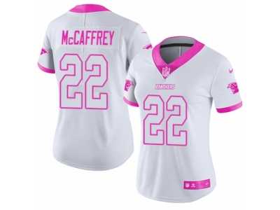 Women's Nike Carolina Panthers #22 Christian McCaffrey Limited White Pink Rush Fashion NFL Jersey