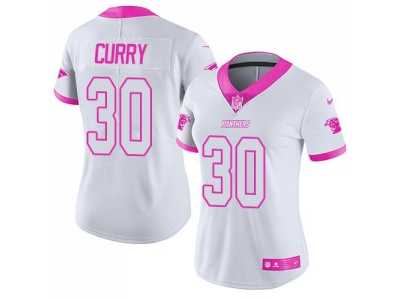 Women's Nike Carolina Panthers #30 Stephen Curry White Pink Stitched NFL Limited Rush Fashion Jersey
