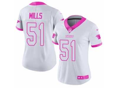 Women's Nike Carolina Panthers #51 Sam Mills Limited White Pink Rush Fashion NFL Jersey