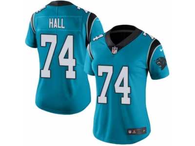 Women's Nike Carolina Panthers #74 Daeshon Hall Limited Blue Rush NFL Jersey