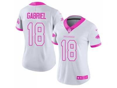 Women's Nike Atlanta Falcons #18 Taylor Gabriel White Pink Stitched NFL Limited Rush Fashion Jersey