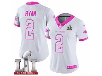 Women's Nike Atlanta Falcons #2 Matt Ryan Limited White Pink Rush Fashion Super Bowl LI 51 NFL Jersey